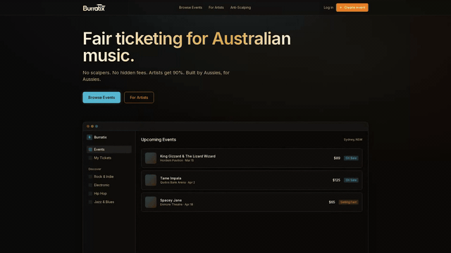 The pitch: fair ticketing for Australian music, no scalpers, no hidden fees.